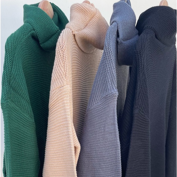 Bohemian Mustard Tan Knit Turtleneck Cozy Pullover Rib Winter Trendy Sweater - Picture 7 of 8